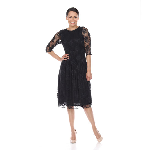3/4 Sleeve Lace Crinkle Dress - DR1055